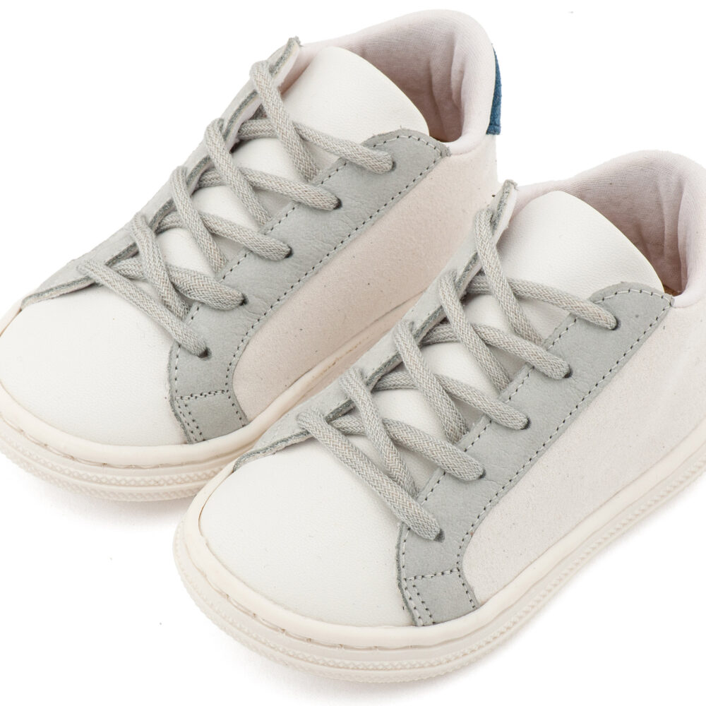 BS3039-OFF20WHITE-GREY-BABYWALKER.jpg Δετό Τρίχρωμο Σνίκερ BS3039 Λευκό Πάγου Γκρι Μπλε Babywalker