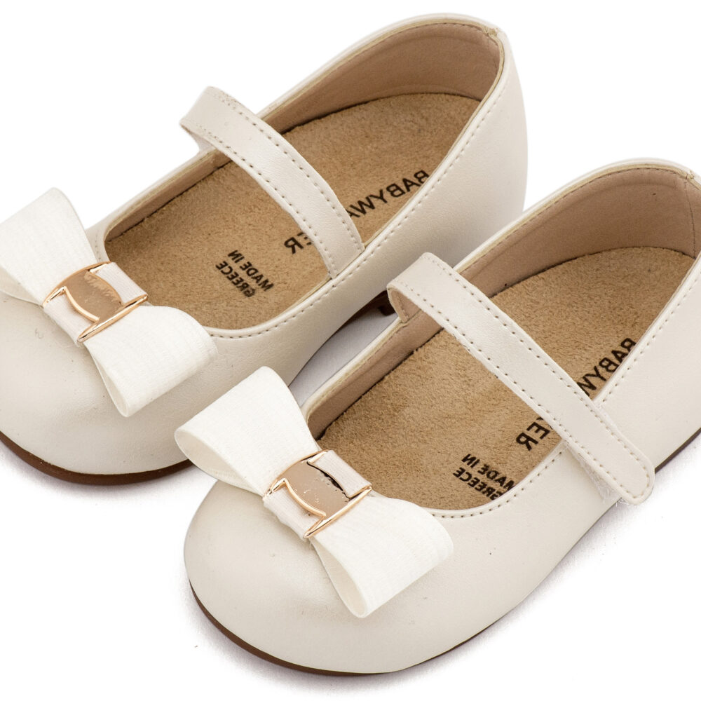 BS3600-IVORY-BABYWALKER.jpg Γοβάκι Μονή Μπαρέτα με Φιόγκο και Αγκράφα BS3600 Εκρού Babywalker
