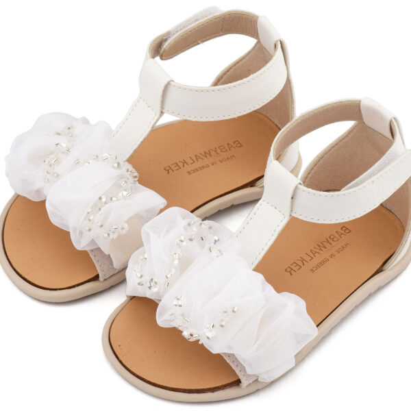 BS3601-WHITE-BABYWALKER.jpg Πέδιλο με Διακοσμητικό Οργάντζας BS3601 Λευκό Babywalker