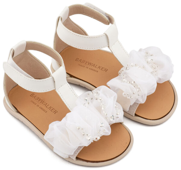 BS3601-WHITE1-BABYWALKER.jpg Πέδιλο με Διακοσμητικό Οργάντζας BS3601 Λευκό Babywalker