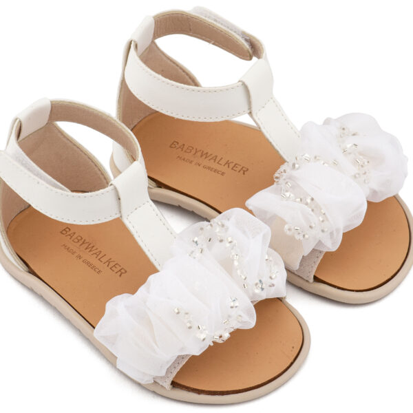 BS3601-WHITE1-BABYWALKER.jpg Πέδιλο με Διακοσμητικό Οργάντζας BS3601 Λευκό Babywalker