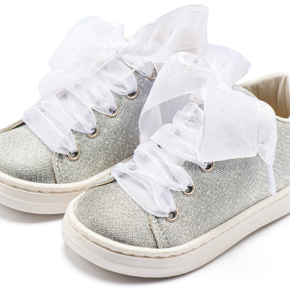 BW4864-SILVER-BABYWALKER.jpg Sneaker απο Ύφασμα και Δέσιμο Κορδέλα BW4864 Ασημί Babywalker