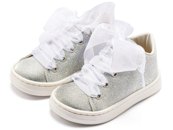 Sneaker απο Ύφασμα και Δέσιμο Κορδέλα BW4864 Ασημί Babywalker