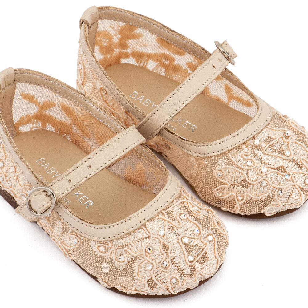 Γοβάκι απο Ύφασμα Φιλντιρέ Δαντέλα LU6128 Μπεζ Babywalker