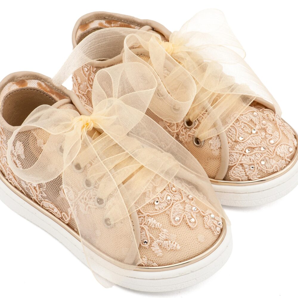 Sneaker απο Ύφασμα Φιλντιρέ Λουλούδια LU6129 Μπεζ Babywalker