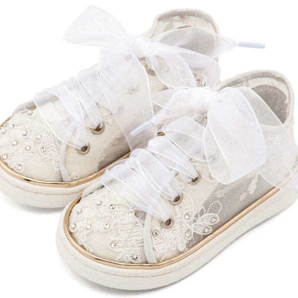 Sneaker απο Ύφασμα Φιλντιρέ Λουλούδια LU6129 Λευκό Babywalker