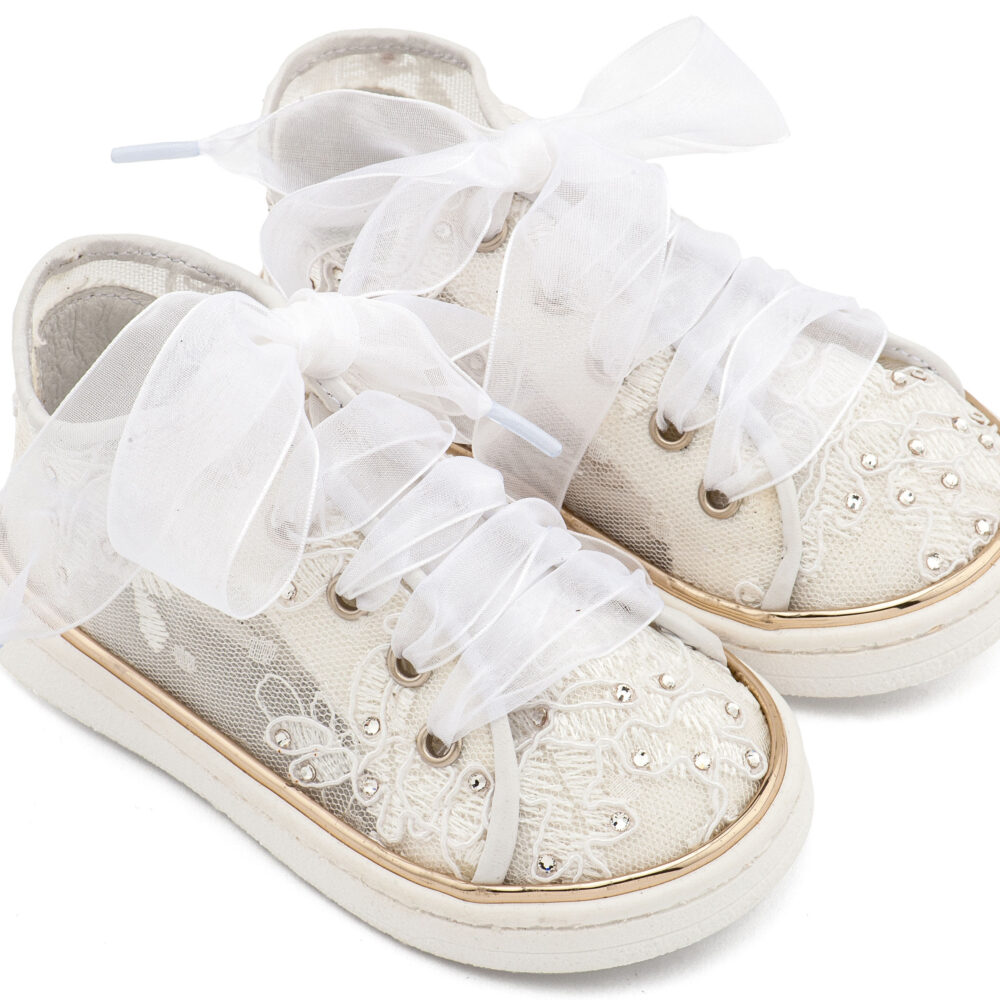 Sneaker απο Ύφασμα Φιλντιρέ Λουλούδια LU6129 Λευκό Babywalker