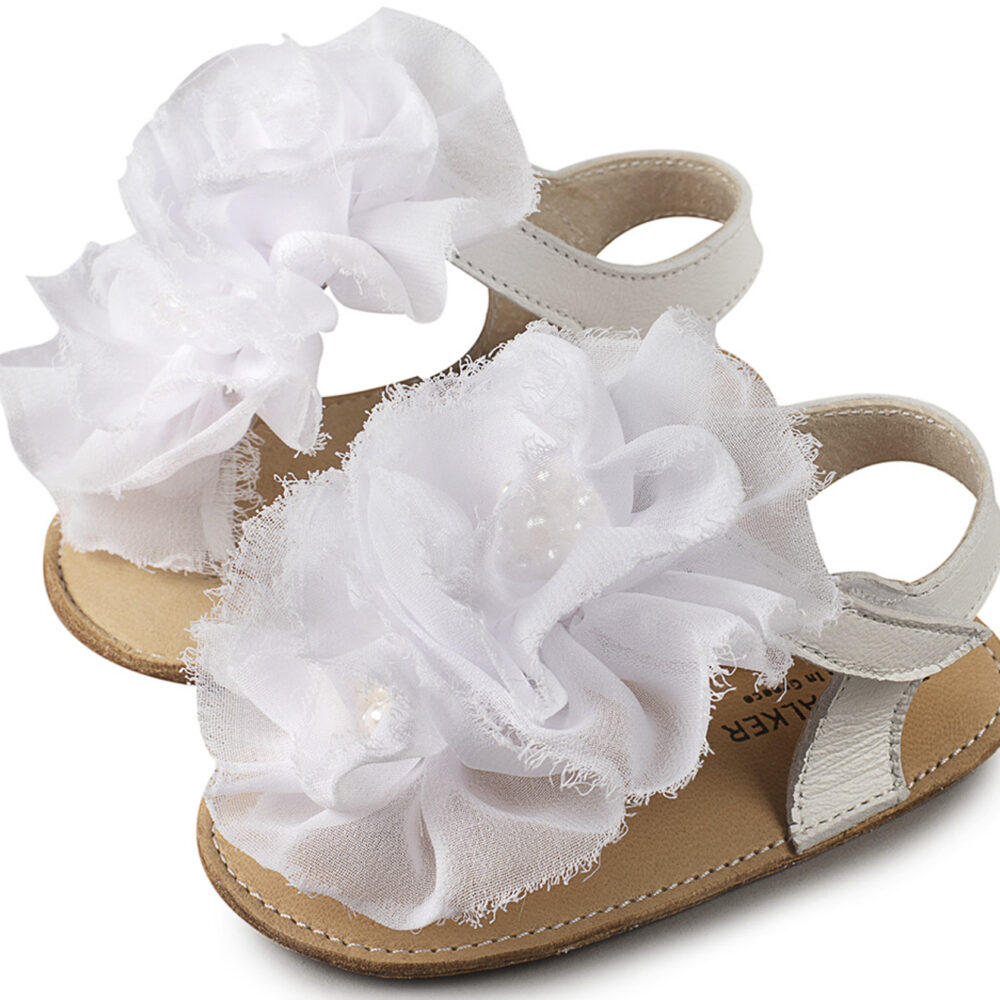 Πέδιλο με Chiffon Λουλούδια MI1559 Λευκό Babywalker