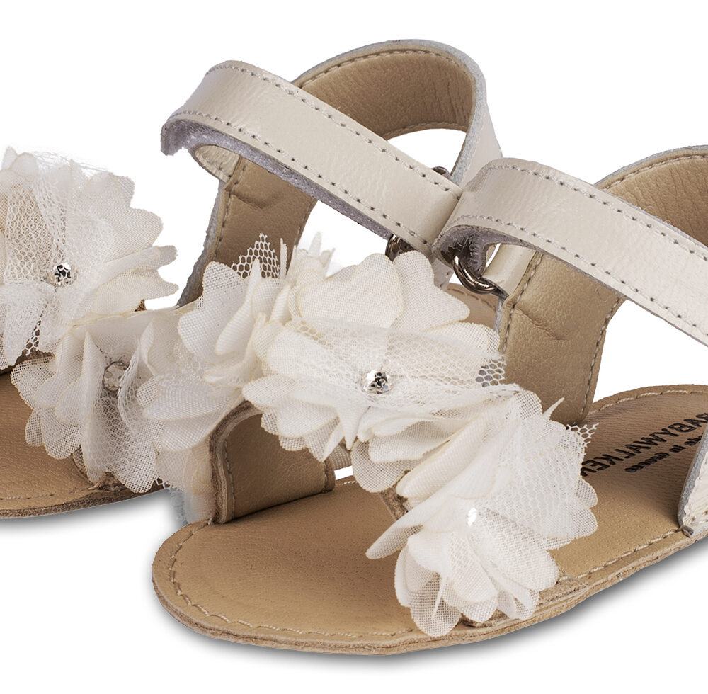 Πέδιλο με Chiffon Λουλούδια MI1633 Εκρού Babywalker