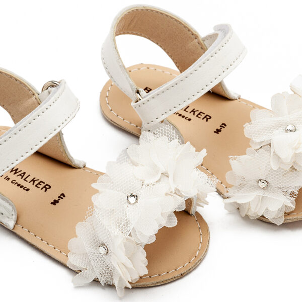 Πέδιλο με Chiffon Λουλούδια MI1633 Λευκό Babywalker
