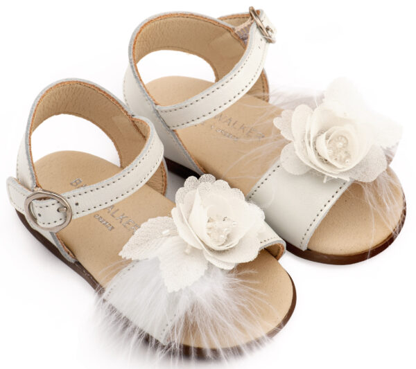 PRI2662-IVORY1-BABYWALKER.jpg Πέδιλο Διακοσμημένο με Χειροποίητο Λουλούδι με Πούπουλα PRI2662 Εκρού Babywalker