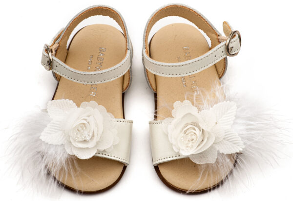 PRI2662-IVORY2-BABYWALKER.jpg Πέδιλο Διακοσμημένο με Χειροποίητο Λουλούδι με Πούπουλα PRI2662 Εκρού Babywalker